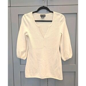 Sutton Studio 100% Cashmere women's M Sweater Cream Balloon Sleeve Old Money